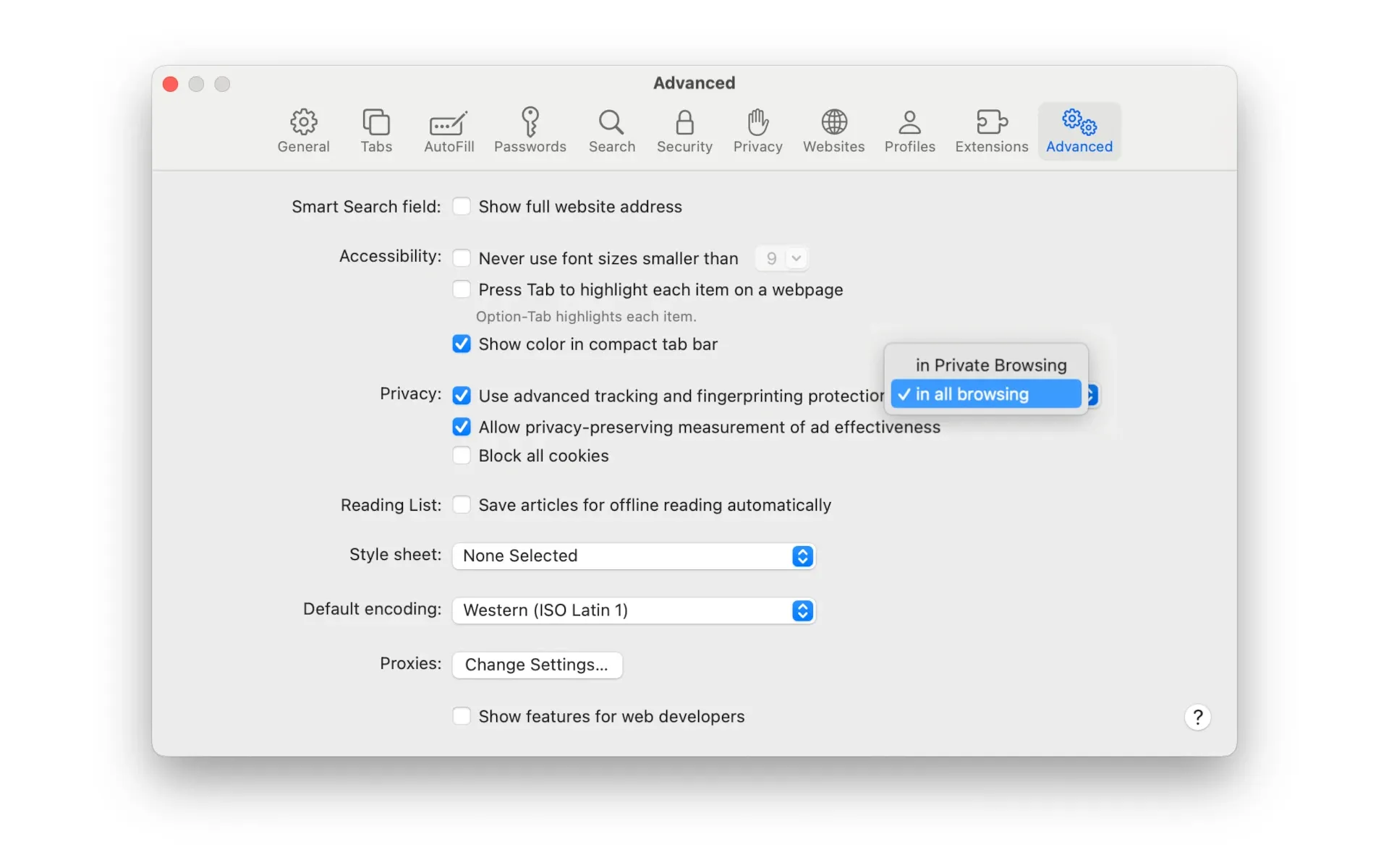 Safari: Use advanced tracking and fingerprinting protection